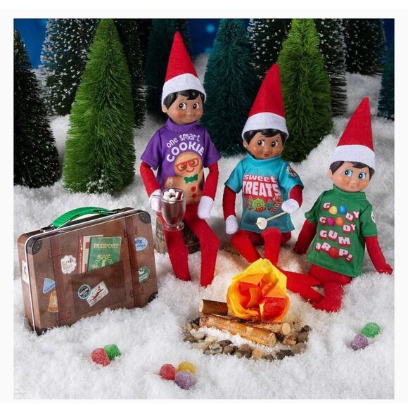 Elf On The Shelf Clothes Graphic T-Shirt Set 3 Tee Tops & Tin Suitcase For Elves - Picture 3 of 8